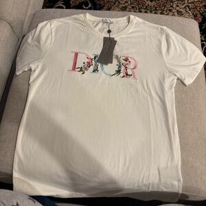 Dior Cream Tee with Embroidered Floral Design